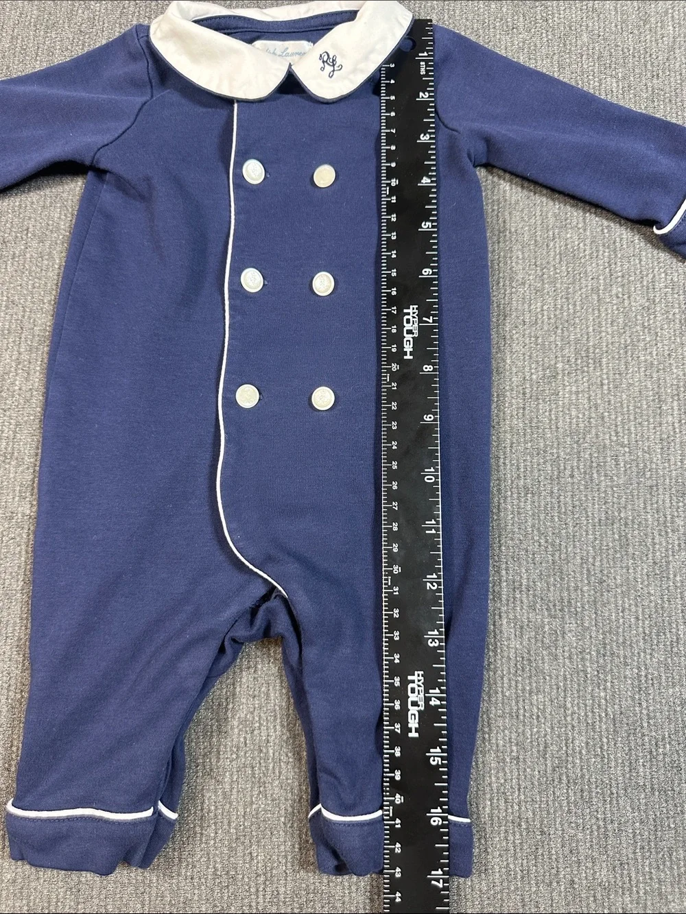 Ralph Lauren Navy Blue Double Breasted Embroidered Coverall Romper Baby Boy 3M